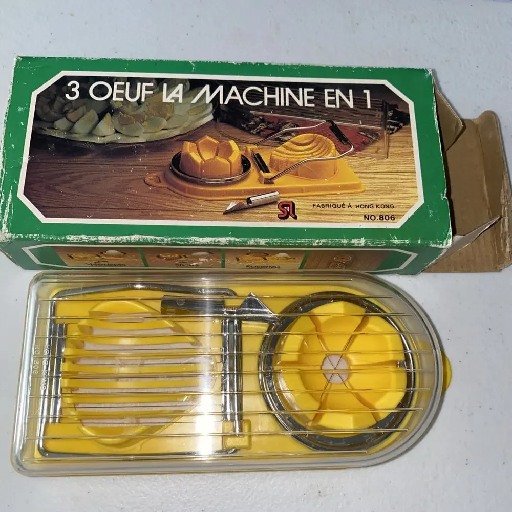 Vintage 3 In 1 Egg Machine Manual Machine Slicer, Wedges, Rosettes New Open Box